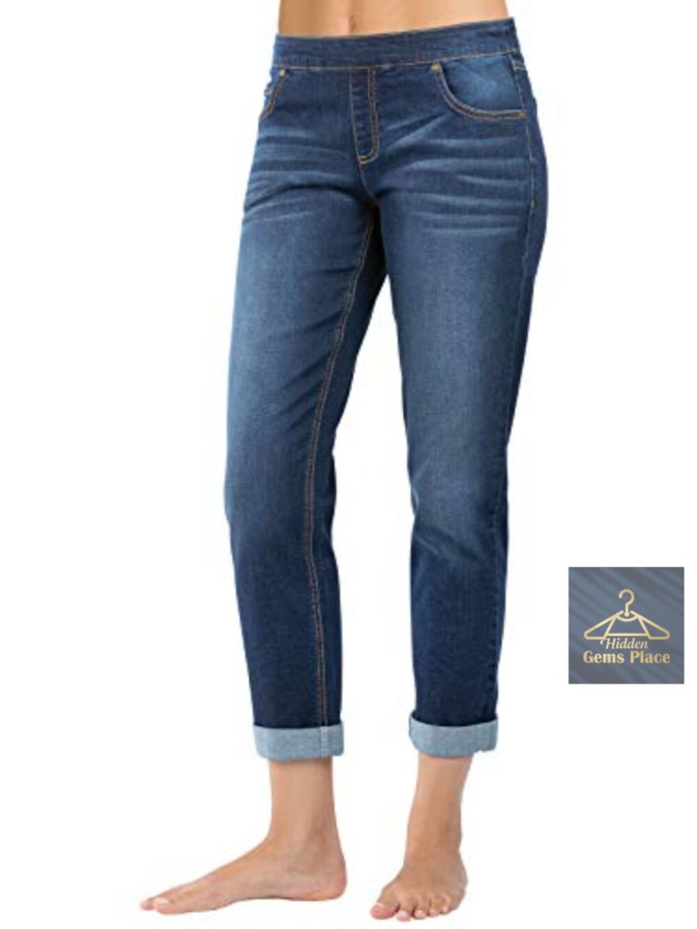 Elastic Waist Boyfriend Jeans Women Relaxed Fit Stretchy Dormisoft Denim